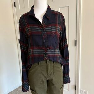 Rails Button-Front Plaid Shirt in Navy, Burgundy & Olive